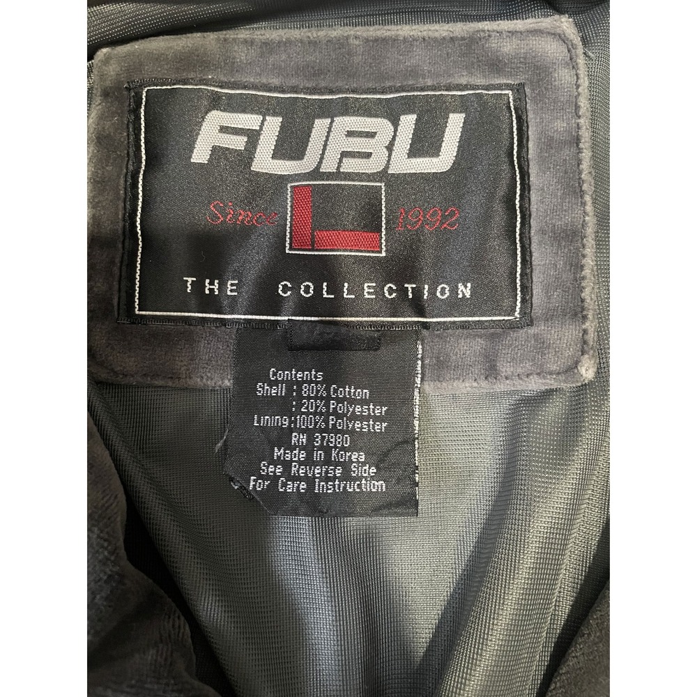 Vintage FUBU The Collection Velour Track Jacket Gray 90s Streetwear Mens XL